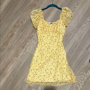 Yellow Floral Dress with Puff Sleeves